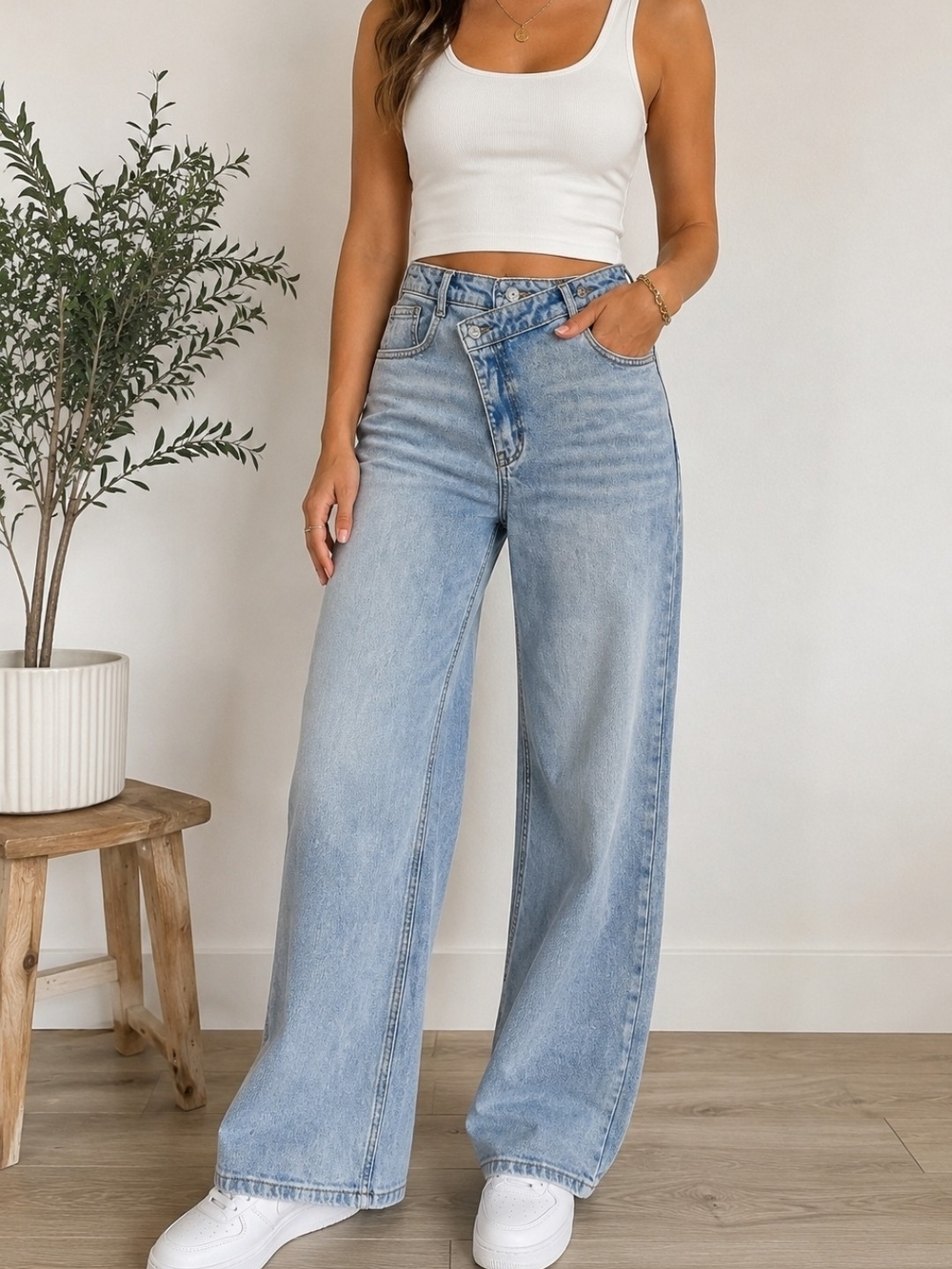 Brand new with tags Commense women's asymmetrical waist wide leg jeans